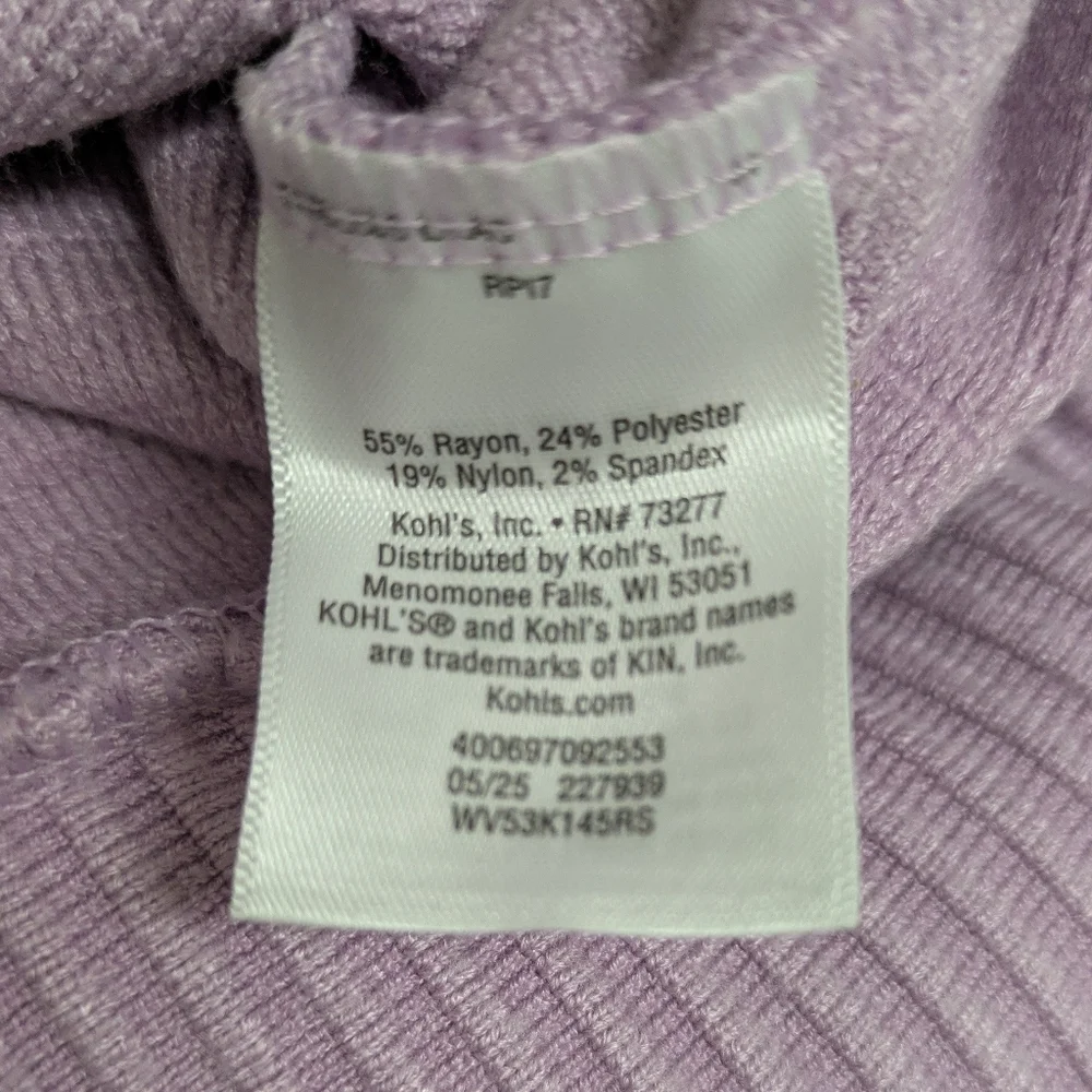 Simply Vera Wang Purple Ribbed Drawcord Pullover Athleisure Sweatshirt